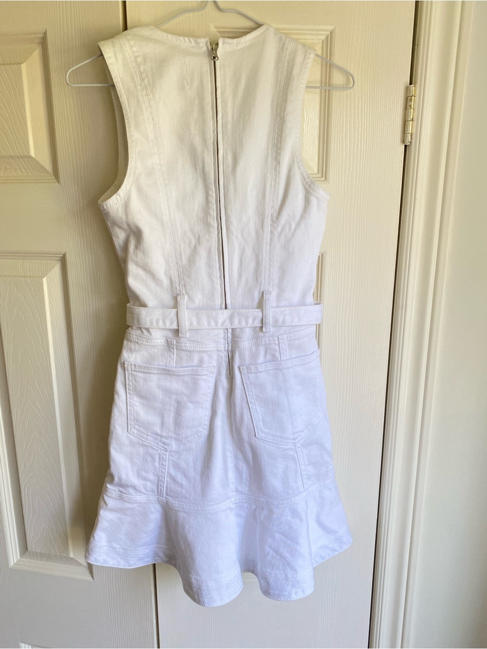7 For All Mankind White Sleeveless V-Neck Belted Denim Mini Dress XS - Picture 4 of 6
